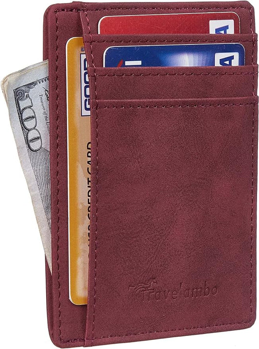 Travelambo Slim Wallet Front Pocket Minimalist Leather RFID Blocking Medium Size