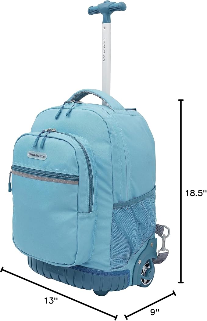 Travelers Club Rolling Backpack, Aqua, 18 Inch