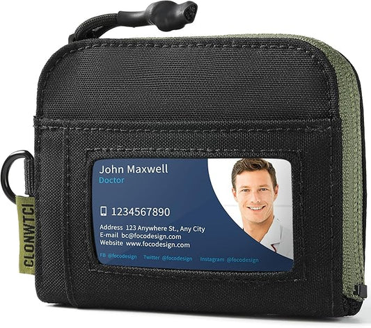 Clonwtci RFID Blocking Coin Purse for Men, 500D Nylon EDC Wallet Pouch with Zipper Pocket, ID Window, Key Clip, Organizer for Cards, Cash & Essentials