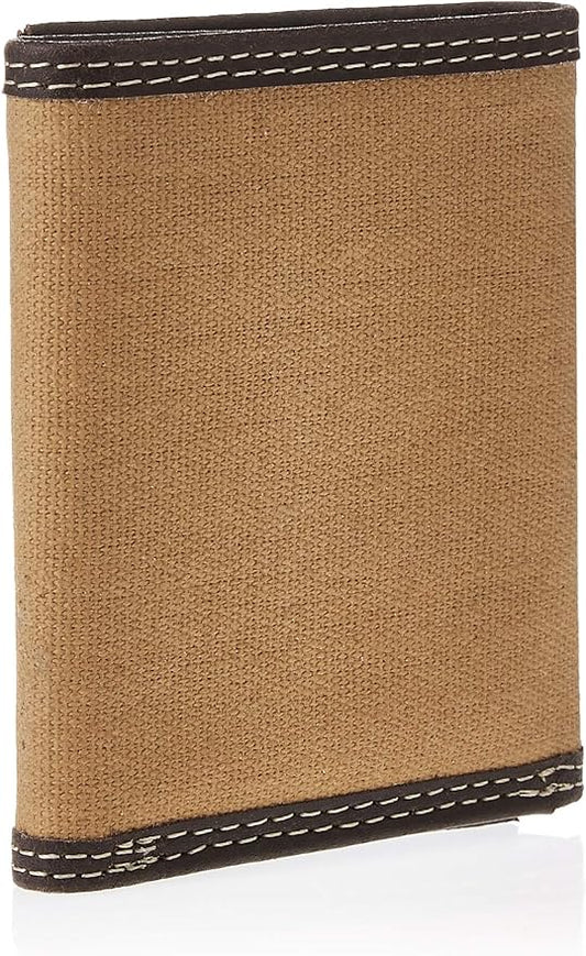 Timberland PRO Men's Canvas Leather RFID Trifold Wallet with Zippered Pockets
