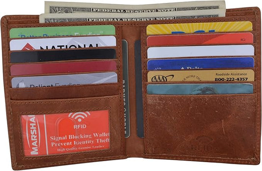 RFID Blocking Bifold Hipster Credit Card Wallet Premium Lambskin Leather (Antique)