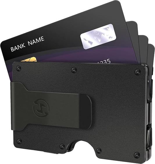 HIESGIE Men Minimalist Metal Wallet | Sugar Skull Engraved | Slim Aluminum Credit Card Holder | Aluminum RFID Blocking EDC Tactical Wallets | Personalized Mini Front Pocket Money Case