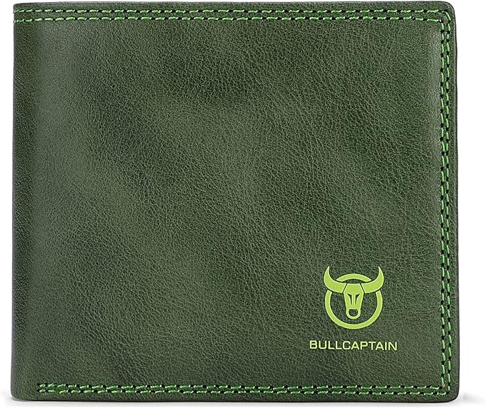 LUKZIJAES Genuine Leather Wallet for Men RFID Blocking Slim Bifold Front Pocket Wallets with 2 ID Window (#3-Green)