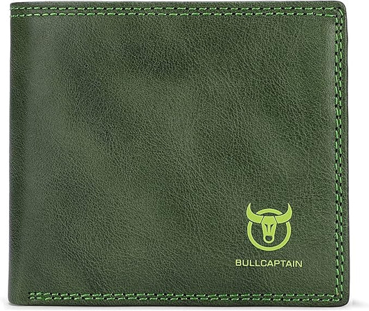 LUKZIJAES Genuine Leather Wallet for Men RFID Blocking Slim Bifold Front Pocket Wallets with 2 ID Window (#3-Green)