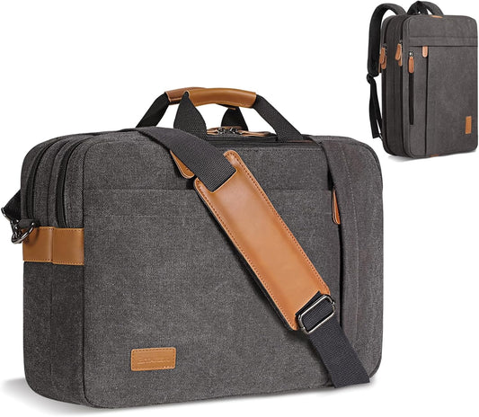 ESTARER Laptop Computer Bag for Men 3 In 1, 17-17.3 Inch Laptop Messenger Bag for Business/Work/Travel, Convertible Backpack Briefcase Water resistant Canvas Laptop Backpack (Grey)