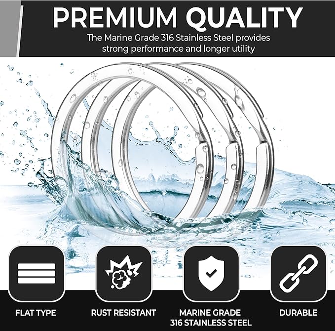 Crest 50 pcs Marine Grade Stainless Steel Split Ring for Keychains 1 inch 25mm SS316L Key Rings for Car Keys