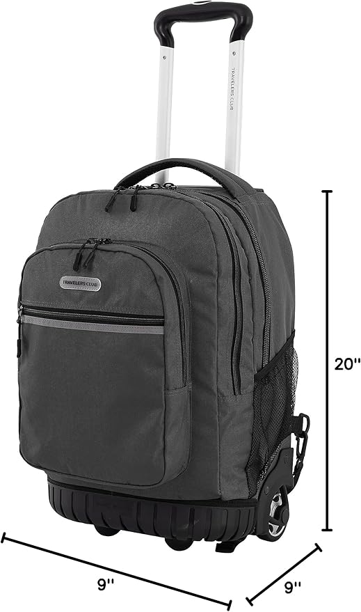 Travelers Club Rolling Backpack, Forged Iron, 20 Inch with Laptop Compartment