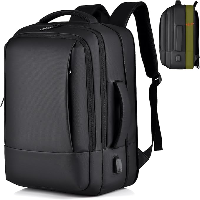 17/15.6" Business laptop backpack, PU Travel laptop backpack,carry on backpack, Expandable laptop backpack Men,college backpack(02#updated, Black)