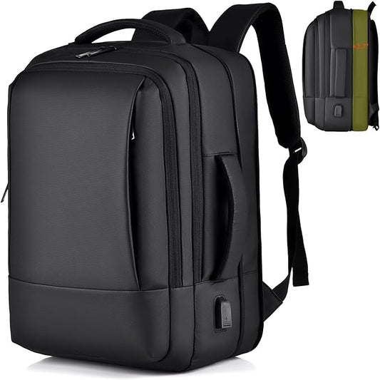 17/15.6" Business laptop backpack, PU Travel laptop backpack,carry on backpack, Expandable laptop backpack Men,college backpack(02#updated, Black)