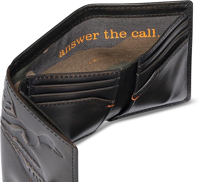 House of Jack Co. Duck Trifold Wallet for Men and Outdoorsmen with Camou Lining, Full Grain Cowhide Leather Wallet, Black