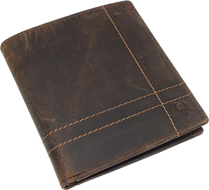 RFID Blocking Bifold Hipster Credit Card Wallet Premium Lambskin Leather (Vintage Logo Brown)