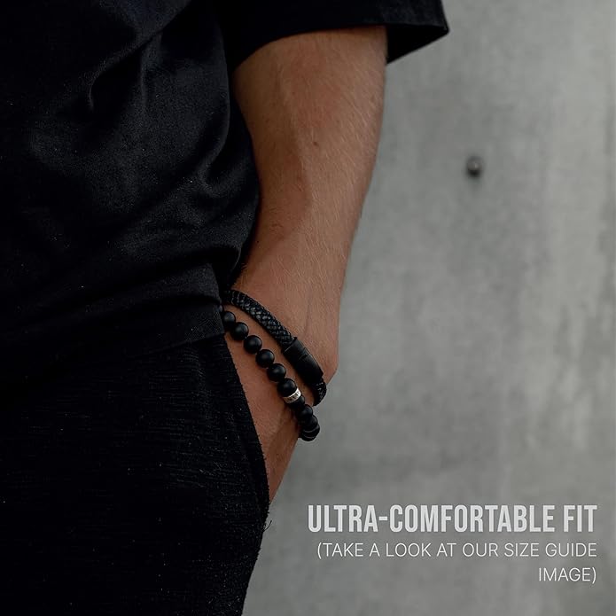 LUXAR Men’s Black Onyx Stone Bead Bracelets | Matte Black 8mm Stone | Minimalist, Designer Jewelry for Men