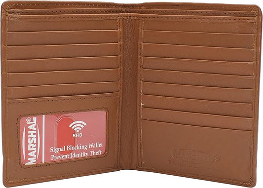 RFID Blocking Bifold Hipster Credit Card Wallet Premium Lambskin Leather (Tan)