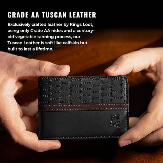 Kings Loot Wallet for Men | Customized Minimalist Slim RFID Blocking Leather Design with Cash Pocket & Card Pull Strap | Holds 1-15 Cards | Stylish & Durable Wallets | Supercar Collection (MN Umber)
