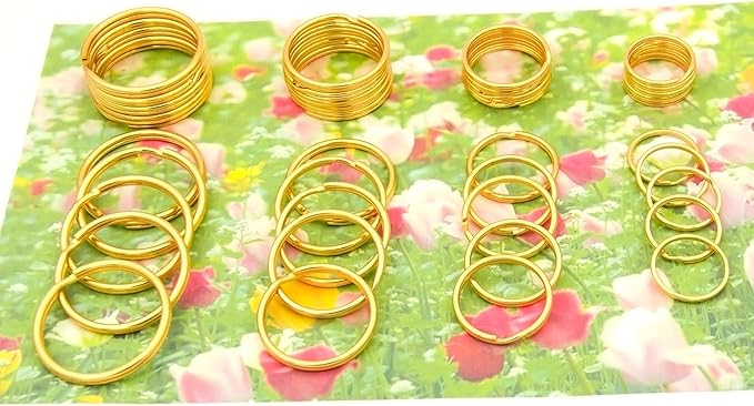 Key Ring Keychain Assorted in 4 Sizes Metal Golden Round Split Key Chains Rings for Home Car Dog Tag Office Lanyards Keys Attachment Pack of 40pcs