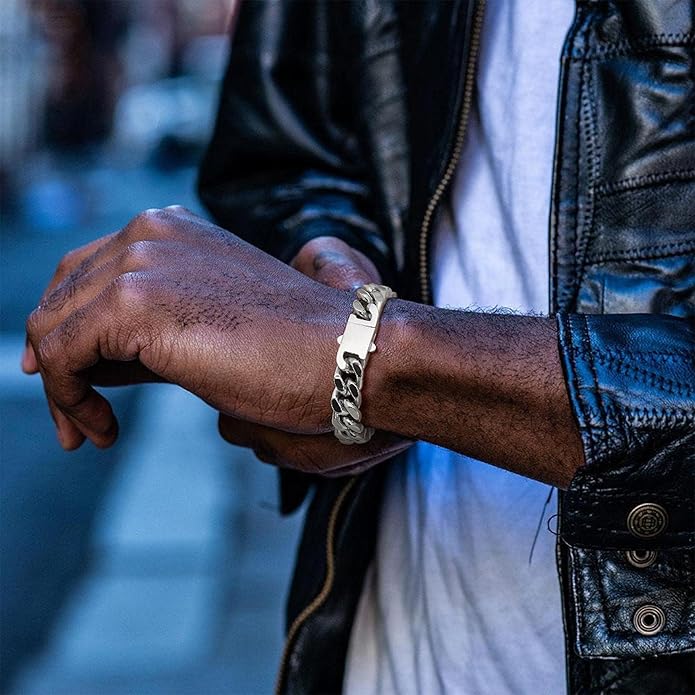 Stainless Steel Bracelets for Men,Cuban Link Mens Bracelet Silver/Black/Gold Plated Classic Chain Wrist Bracelets Jewelry Gifts for Dad Husband 5/7/9/12MM Width,7.5"/8.3"/9" Length with Gift Box