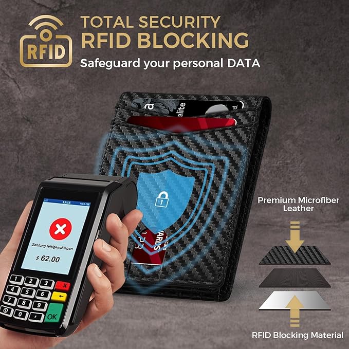 RUNBOX Wallet for Men Bifold RFID Blocking Wallets with 2 ID Window 14 Card Holders 1 cash pocket 1 Gift Box