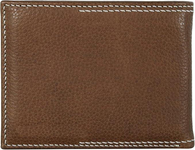Eddie Bauer Men's Rugged Leather Bifold Wallet | Money Clip | RFID Protection | ID Window | Genuine Leather | EDC