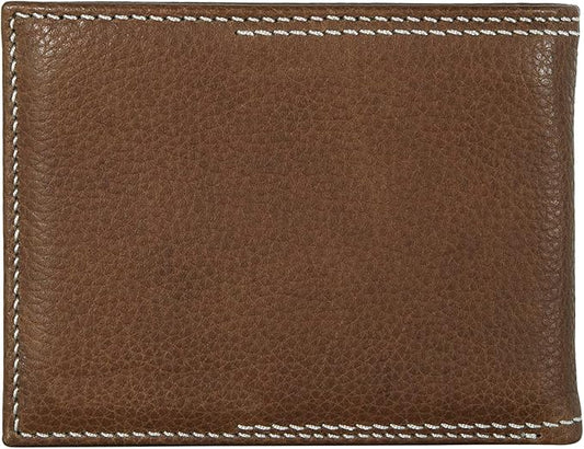 Eddie Bauer Men's Rugged Leather Bifold Wallet | Money Clip | RFID Protection | ID Window | Genuine Leather | EDC