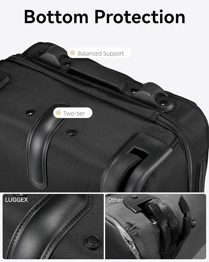 LUGGEX Underseat Carry On Luggage with Wheels, Stylish Lightweight Under Seat Luggage, Soft Sided Personal Item Suitcase for Short Trip (Chestnut Black, 16 Inch)