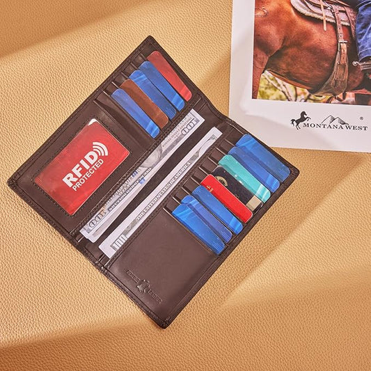 Montana West Wallet for Men Western Tooling Floral Leather Wallet Large Capacity Mens Slim Bifold Wallets with ID Window