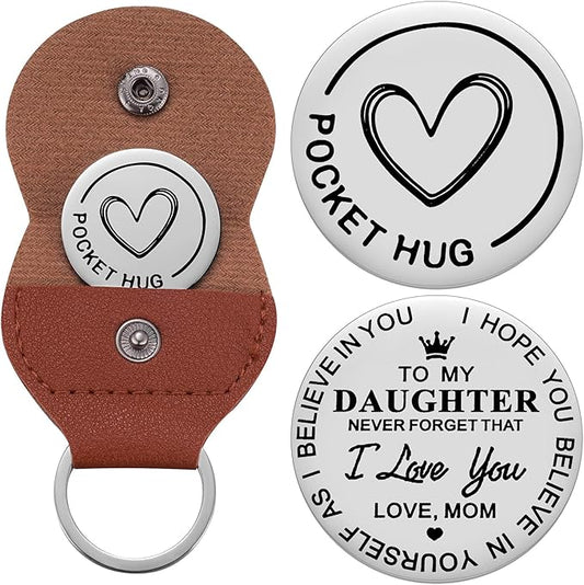 Aesnefe Pocket Hug Token Inspirational Reminder Gifts Mental Health Thinking of You Gift Self Love with PU Leather Keychain