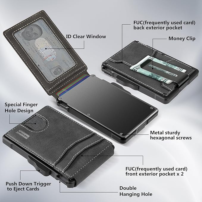 umoven Wallet for Men - with Money Clip Slim Leather Slots Credit Card Holder RFID Blocking Bifold Minimalist Wallet with Gift Box (Dark Gray)