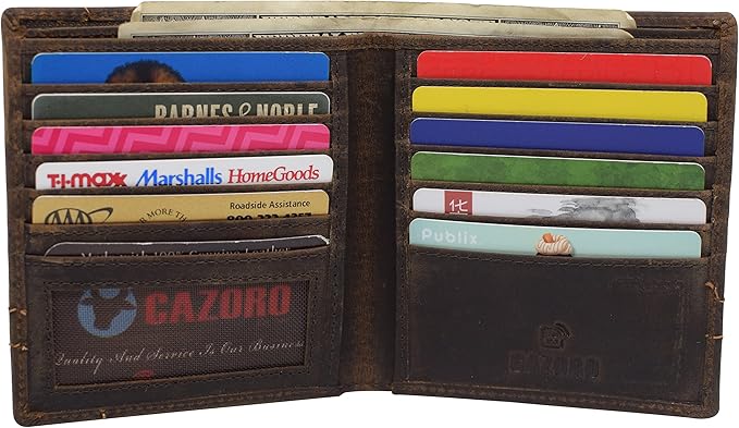 RFID Blocking Bifold Hipster Credit Card Wallet Premium Lambskin Leather (Vintage Logo Brown)