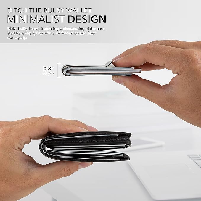 SERMAN BRANDS Carbon Fiber Money Clip for Men – Slim RFID Money Clip Wallet, Minimalist Front Pocket EDC Wallet Cash Holder & Credit Card Holder -100% Real Carbon Fiber Wallet