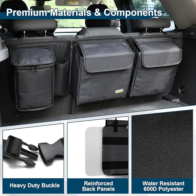 Deluxe Car Trunk Organizer, Detachable Backseat Hanging Organizer Storage Modules with Built-in Cooler for Car Small SUV, Patent Pending