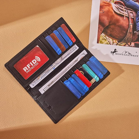 Montana West Wallet for Men Western Tooling Floral Leather Wallet Large Capacity Mens Slim Bifold Wallets with ID Window