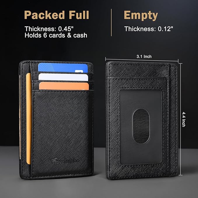 Travelambo Slim Wallet Front Pocket Minimalist Leather RFID Blocking Medium Size