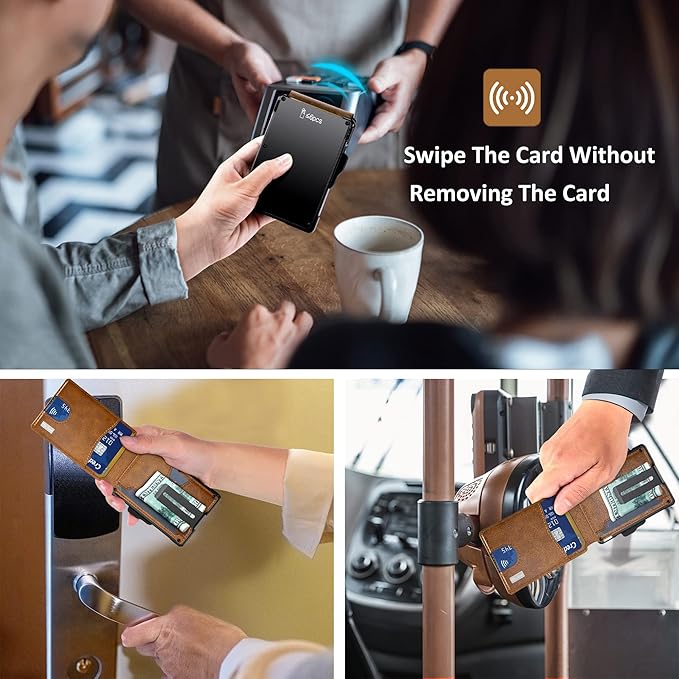 umoven Wallet for Men - with Money Clip Slim Leather Slots Credit Card Holder RFID Blocking Bifold Minimalist Wallet (Brown)