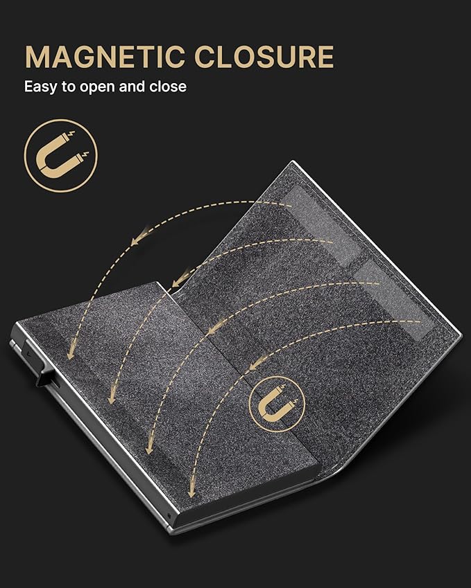 typecase Mens Wallet Card Holder: Pop Up Aluminum Case, Carbon Fiber Leather, Smart, RFID Blocking, Slim, Minimalist, Front Pocket - 9-14 Card Capacity | ID Window | Cash Slot(Grey)