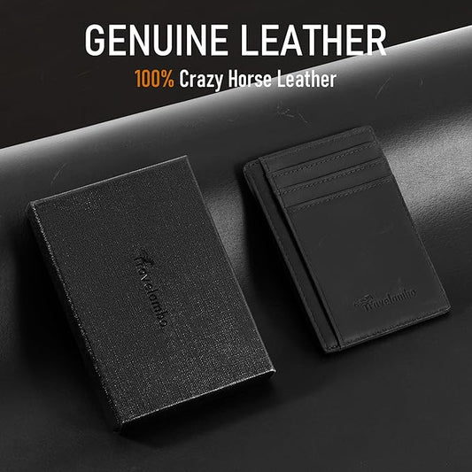 Travelambo Slim Wallet Front Pocket Minimalist Leather RFID Blocking Medium Size