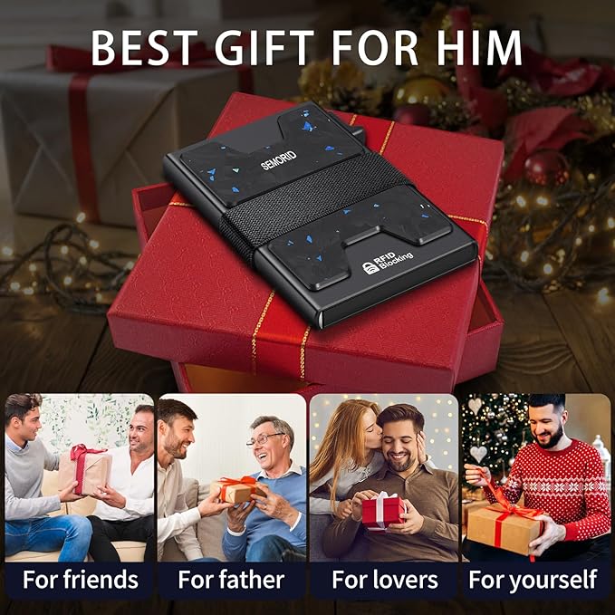 Minimalist Wallet for Men, Slim RFID Blocking Mens Wallet, Aluminum Pop Up Card Case, Thin Metal Credit Card Holder with Cash Strap -12 Cards Storage