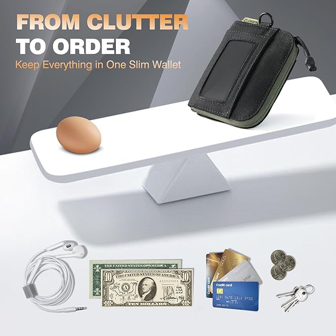 Clonwtci RFID Blocking Coin Purse for Men, 500D Nylon EDC Wallet Pouch with Zipper Pocket, ID Window, Key Clip, Organizer for Cards, Cash & Essentials