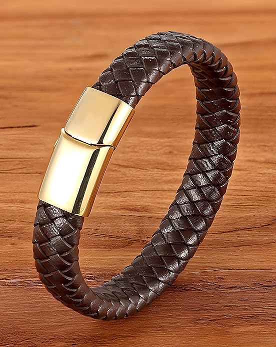 Leather Bracelet for Men, Braided Mens Cuff Bracelets with Stainless Steel Clasp Stacked Multi Style Color Anniversary Father's Day Birthday Christmas Jewelry Gifts for Him