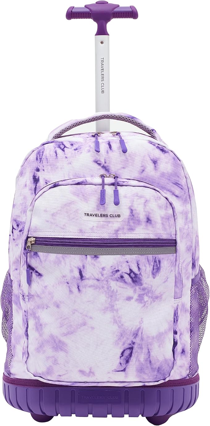 Travelers Club Rolling Backpack, Purple Tie, 18 Inch