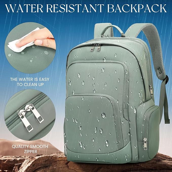 Large Travel Laptop Backpack, Carry on Backpack, 17.3 Inch Durable Business Work Sport Laptop Backpack with USB Port, Water Resistant Rucksack Book Bag Gifts for Men Women, Green