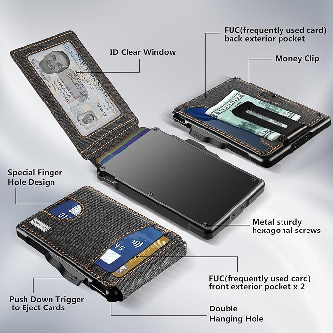 umoven Wallet for Men - with Money Clip Slim Leather Slots Credit Card Holder RFID Blocking Bifold Minimalist Wallet (denim)