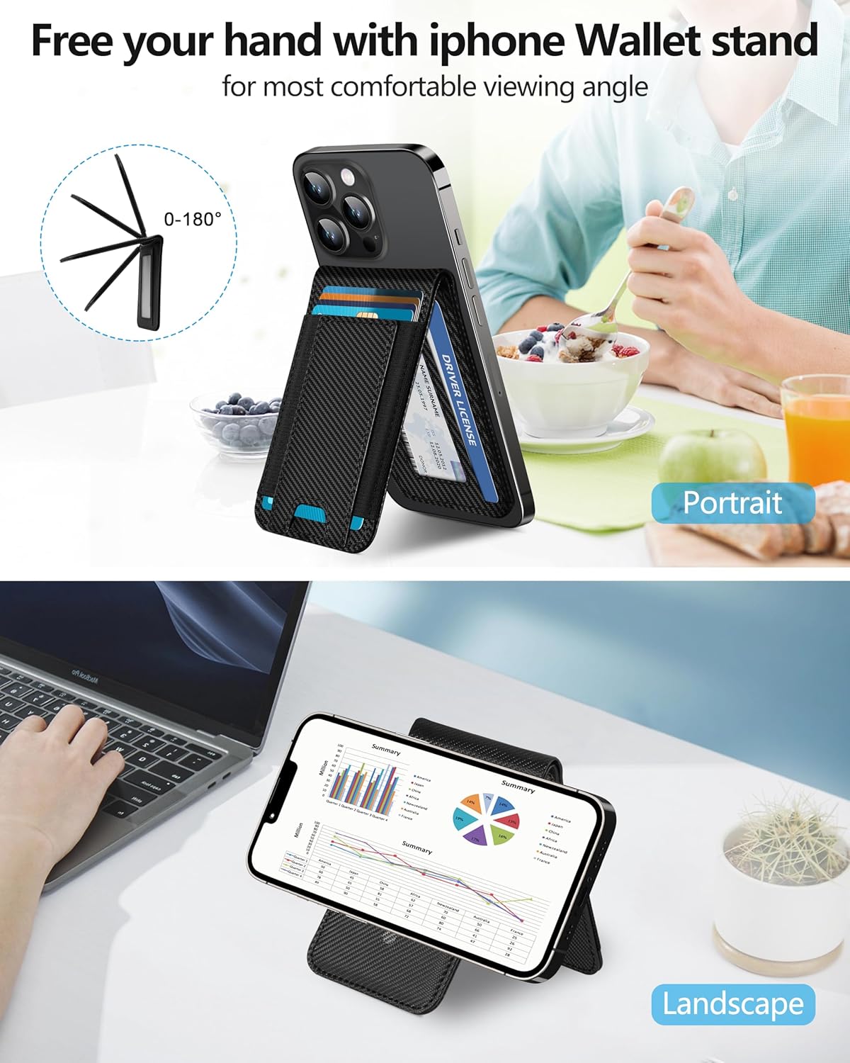 ExtreLife 2-in-1 Magsafe Wallet, Adjustable Stand and Open ID Window, Magnetic Wallet for iPhone 17/16/15/14 Pro Max/14 Pro/14/14 Plus/13/12 Series, 9 Cards, Black Carbon Fiber