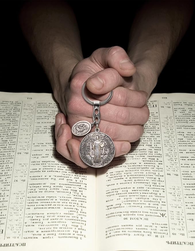 Pardon Cross St Christopher St Michael Caravaca Keychain, St Benedict and Milagrosa Medal