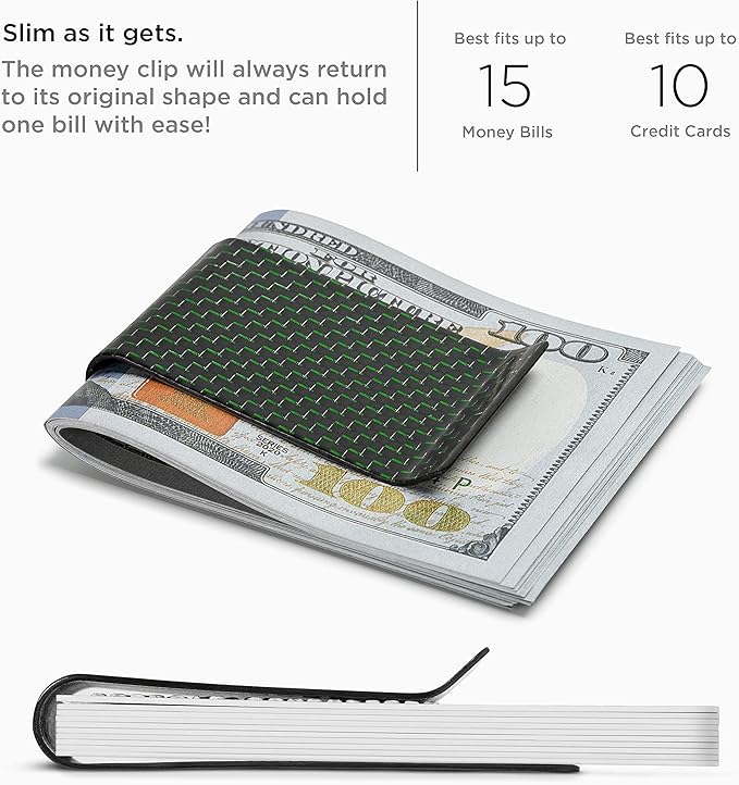 SERMAN BRANDS Carbon Fiber Money Clip for Men – Slim RFID Money Clip Wallet, Minimalist Front Pocket EDC Wallet Cash Holder & Credit Card Holder -100% Real Carbon Fiber Wallet