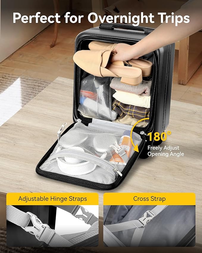 LUGGEX Underseat Carry On Luggage with Wheels, Small Suitcase with Top Open (Black, 14 Inch, 18L)