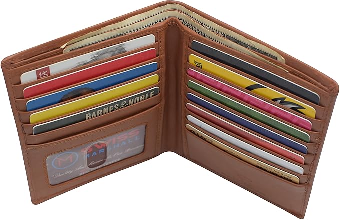 RFID Blocking Bifold Hipster Credit Card Wallet Premium Lambskin Leather (CN Tan)