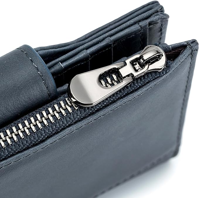 LUKZIJAES Genuine Leather Wallet for Men Vertical Model Large Capacity Card Case Purse Mens Vintage RFID Blocking with Zipper ID Window Coin Pocket (#6-Blue)