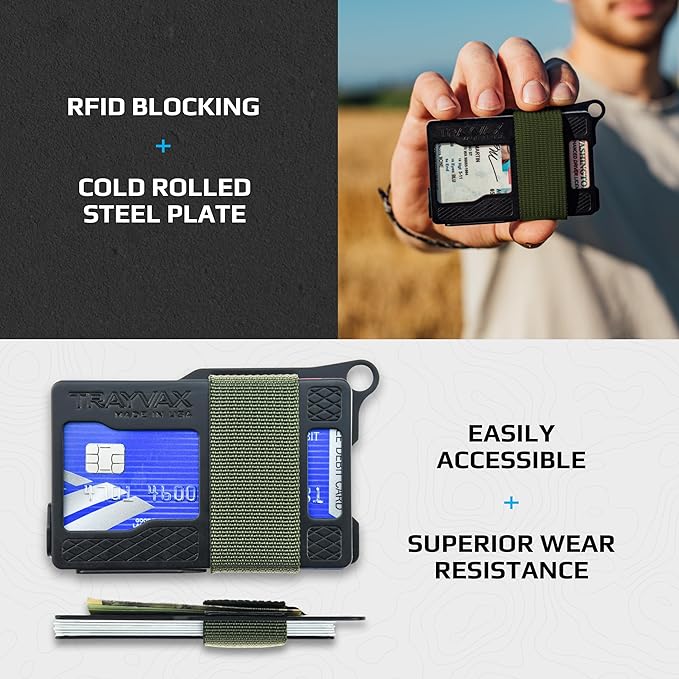 Trayvax Armored Summit Wallet, RFID Front Pocket Metal Credit Card Holder with Money Clip, Slim Minimalist Wallet for Men and Women