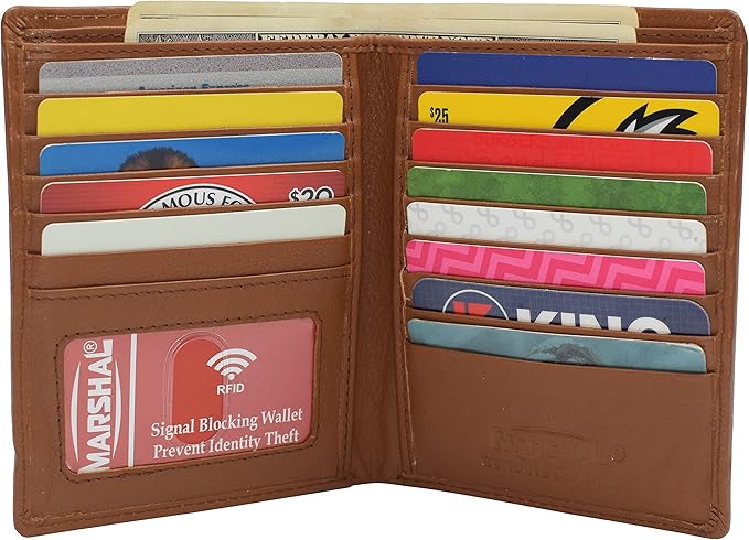 RFID Blocking Bifold Hipster Credit Card Wallet Premium Lambskin Leather (Tan)