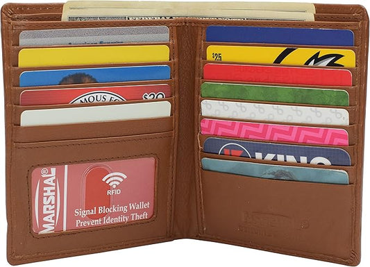RFID Blocking Bifold Hipster Credit Card Wallet Premium Lambskin Leather (Tan)